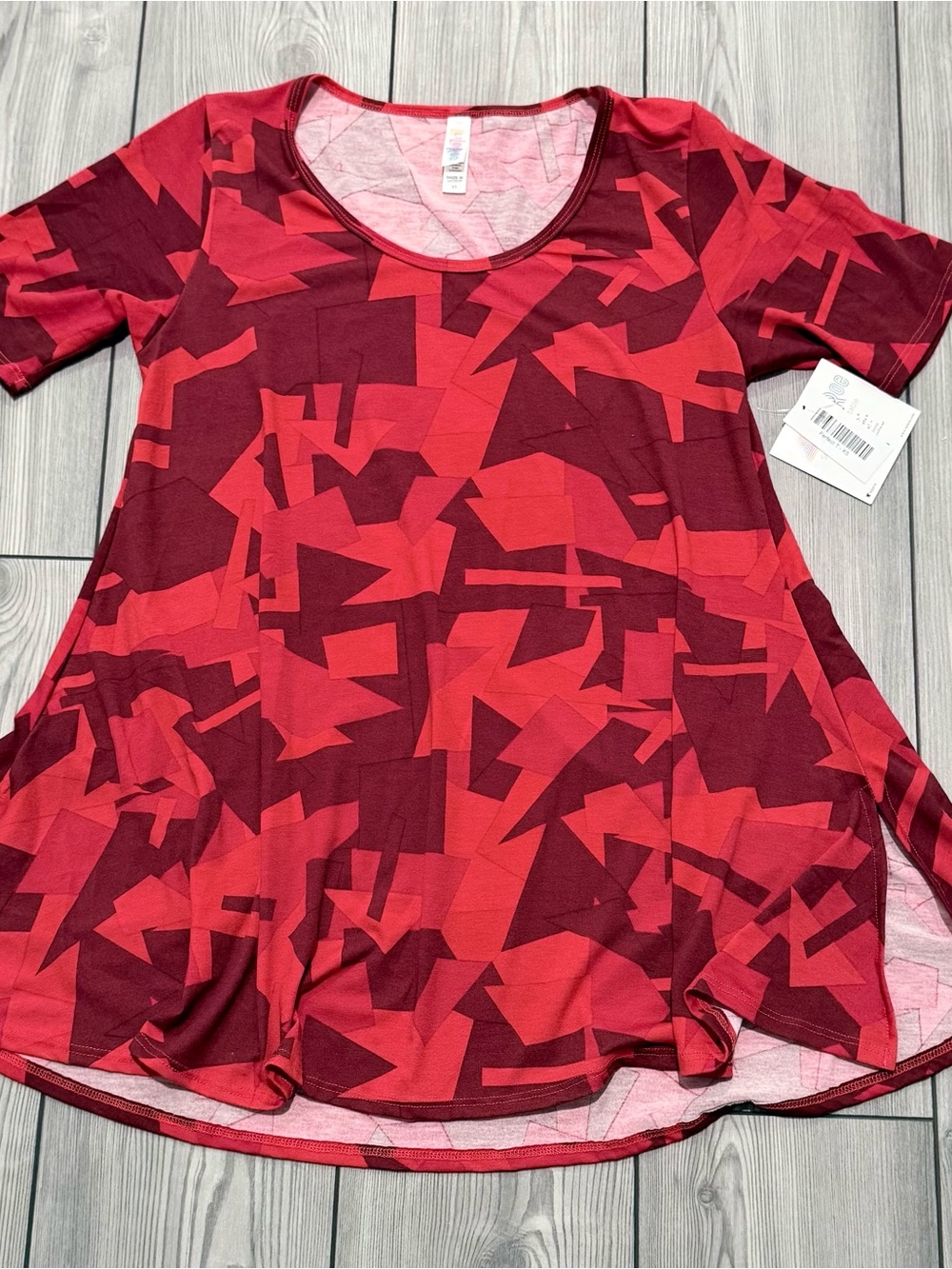 LuLaRoe Red and Burgundy Abstract Scoop Neck Tunic